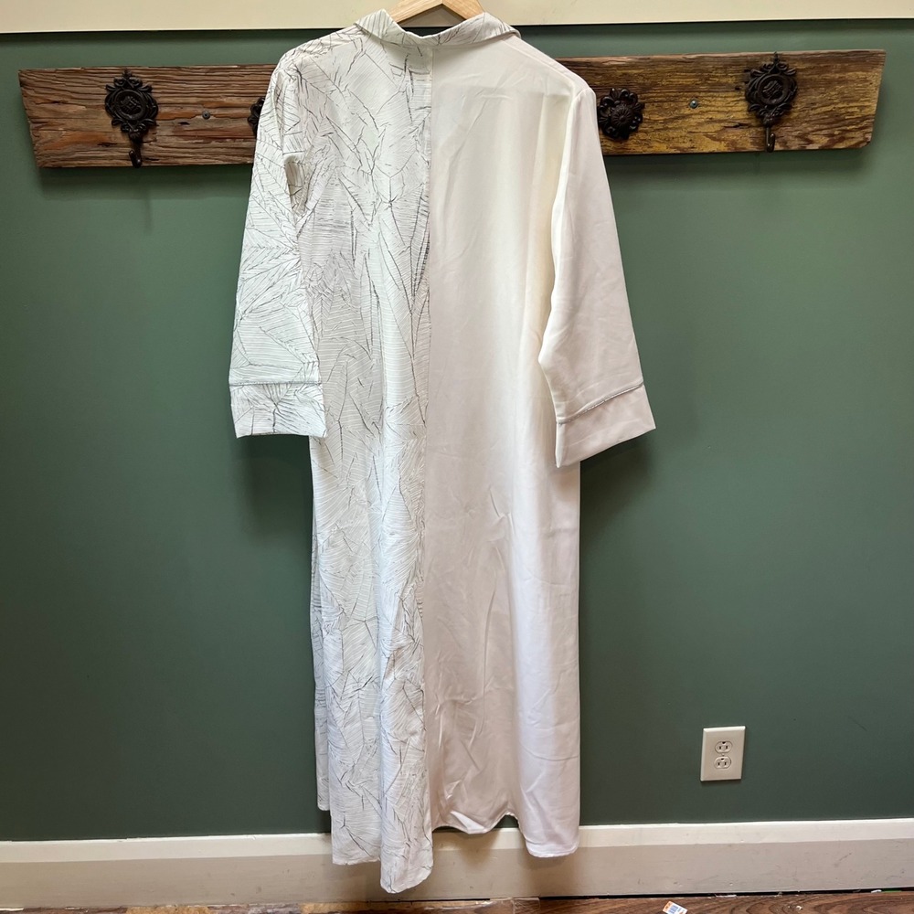 Naylara Lamiya kaftan Beaded Floral Split Design Maxi Dress Cream Silver Medium - Picture 2 of 8
